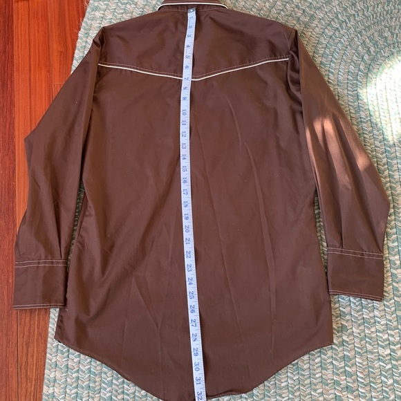 Vintage Bar-B Brown With White Piping Men’s Western Shirt Size Medium - Picture 3 of 7